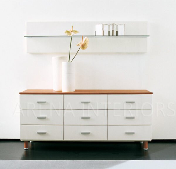 Wooden Sideboard with Glass Doors and Drawers
